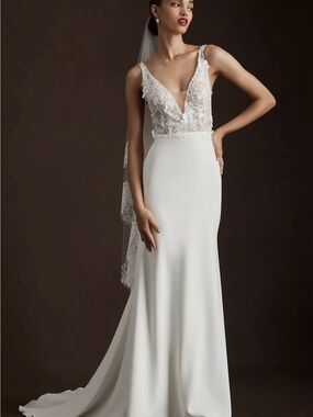 Anthropologie | Dresses | Bridal Bhldn Vneck Tiered Ruffle Lace Satin Maxi  Dress | Poshmark